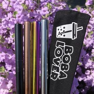 Bundle of 3 Reusable Boba Straws BLK ROSEG RAINBOW